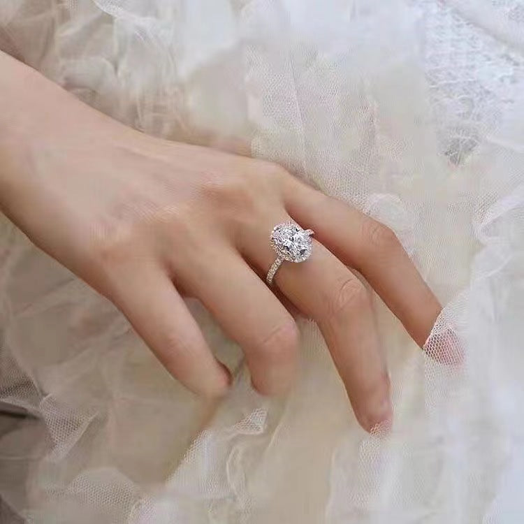 S925 Pure Silver High Carbon Diamond Proposal Dove Egg Ring